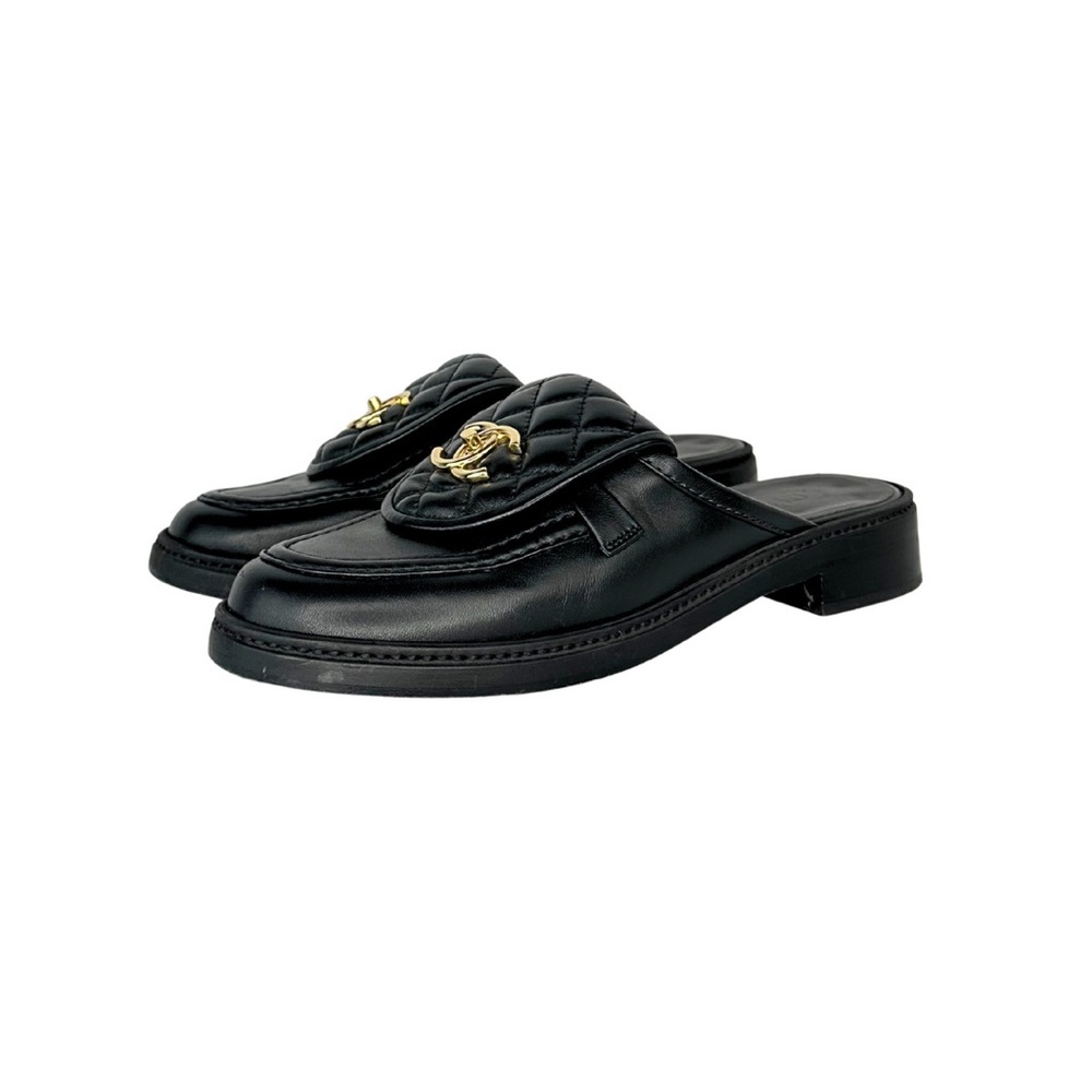 Chanel black Quilted Leather CC Turnlock Mules
